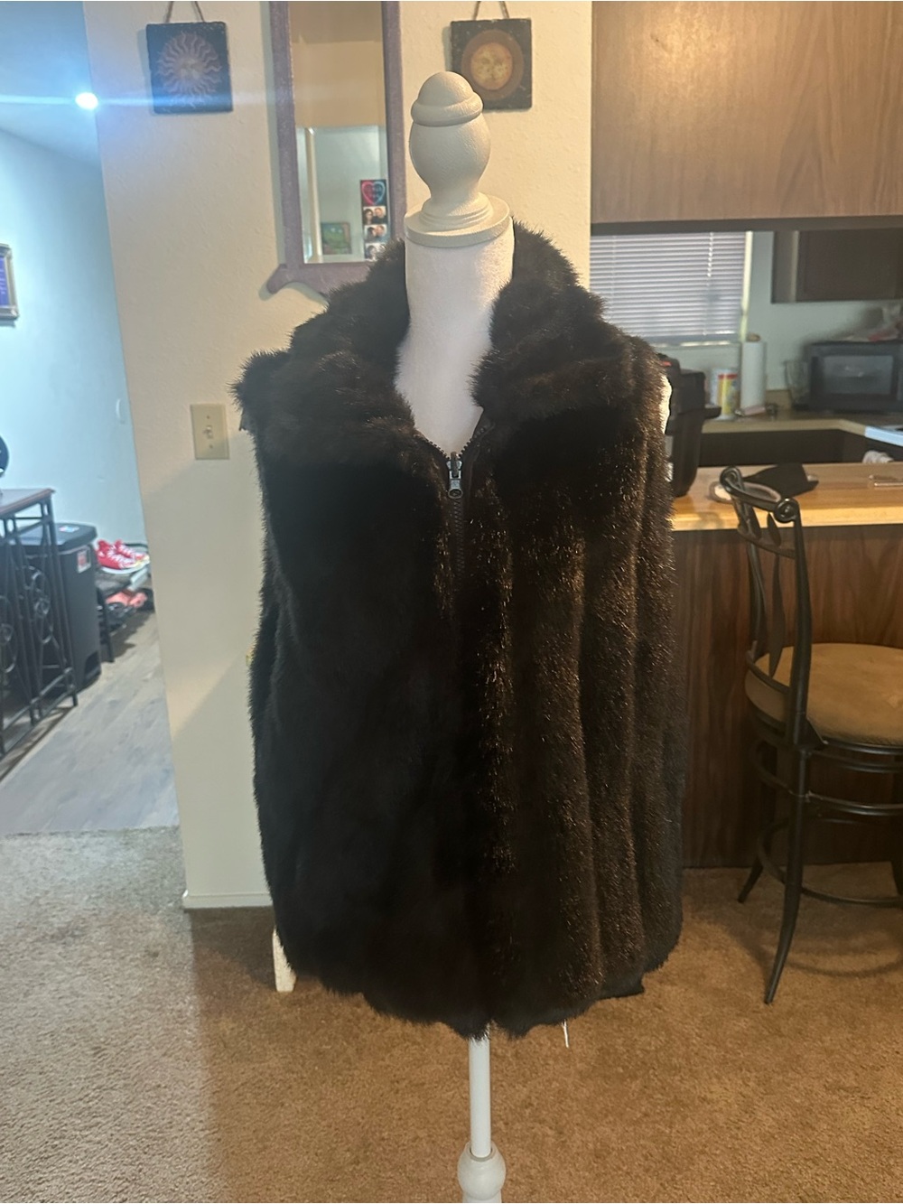 Plush Dark Brown Faux Fur Zip-Front Vest